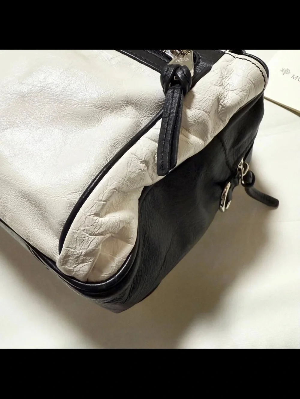Mulberry White and Black Leather Buckle Satchel